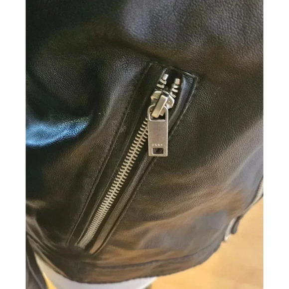 DKNY Asymmetrical Moto Black Leather Jacket  Accent Zippers Snap Detail Small - Picture 3 of 7